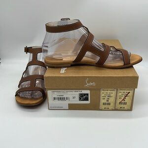 CHRISTIAN LOUBOUTIN Tan Cardamona Calf Gladiator Open Toe Flat Sandal Size 37